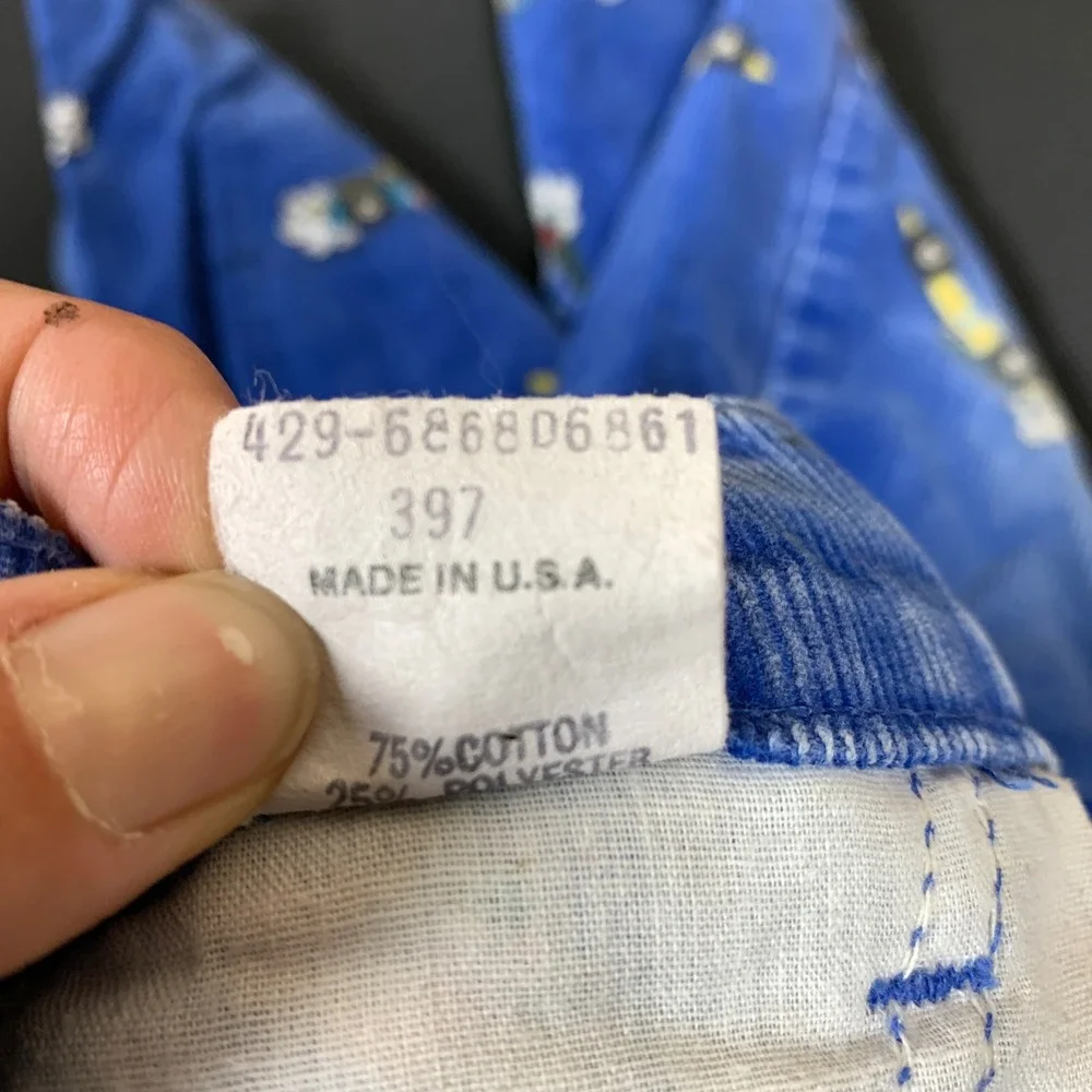 OshKosh B'Gosh Pants Kids 3T Blue Corduroy Race Car Carpenter Vintage‎ USA Made